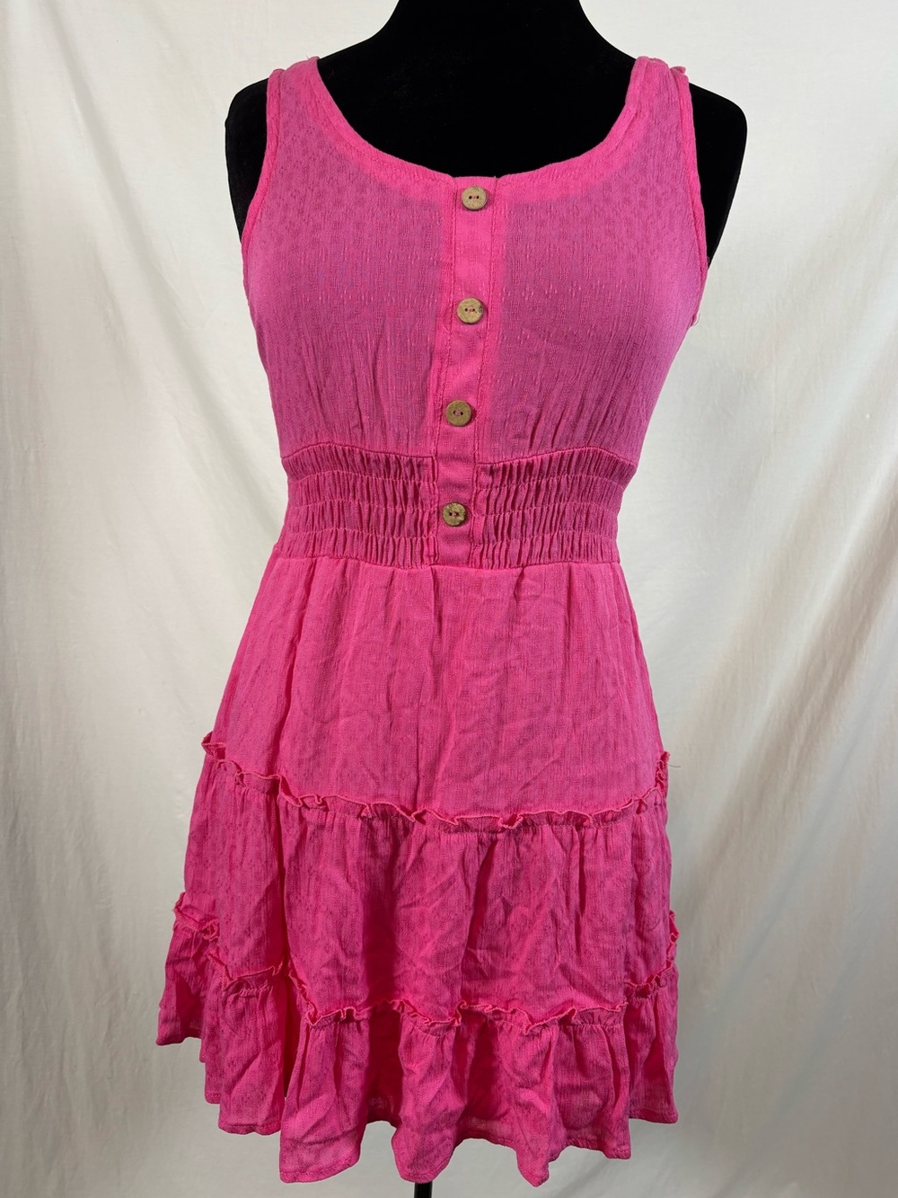Vertiche Hot Pink Tiered Ruffle Sundress Barbiecore Boho Cottagecore Summer